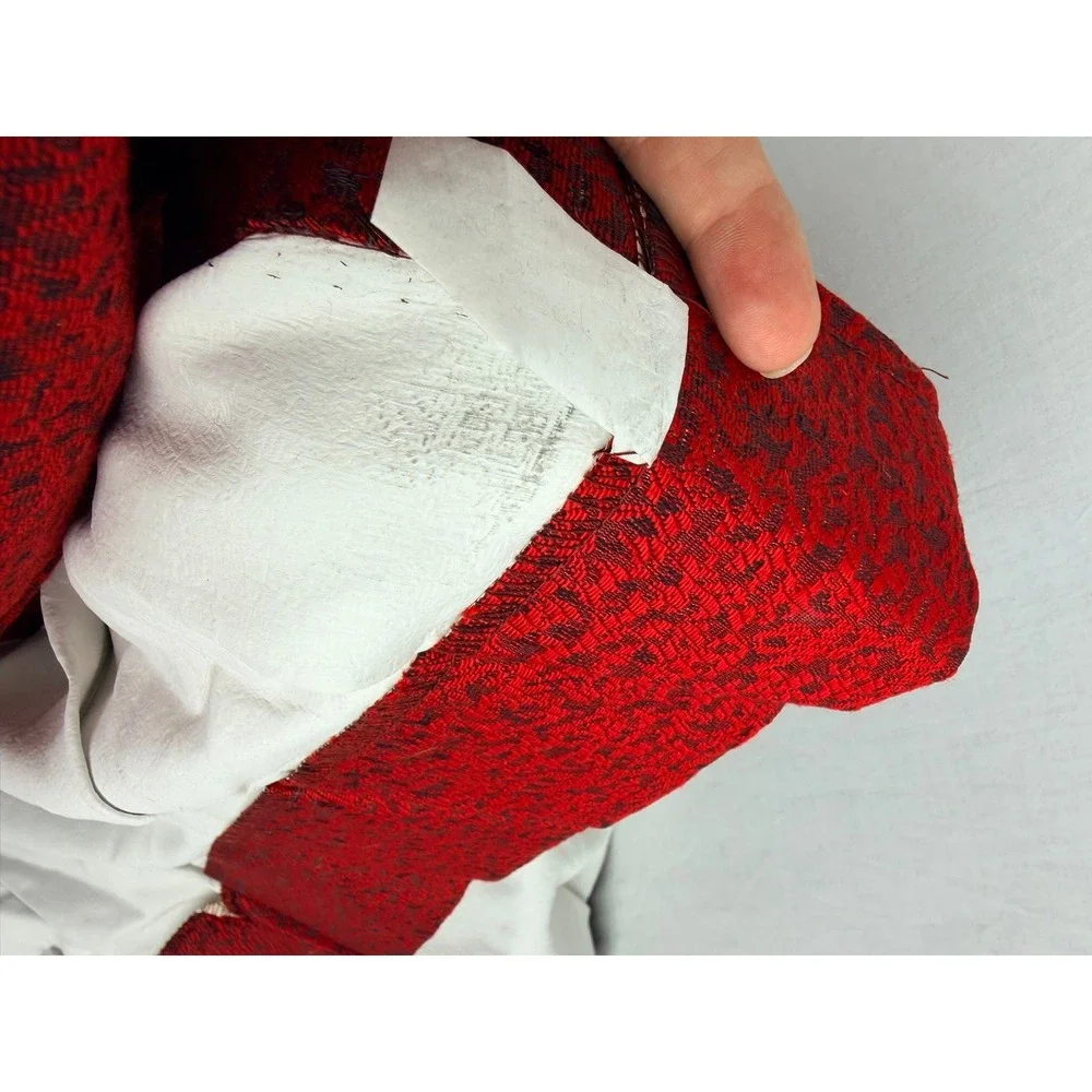 Vintage Red Black Brocade Pinch Pleat Drapery Panel Lined Curtain Made in USA